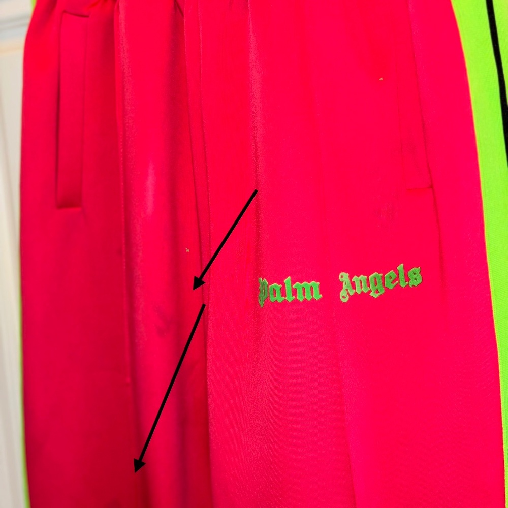 🩷 💚 Palm Angels Track Pants w/imperfections Sz S Neon Pink w/ Neon Green - Picture 14 of 16